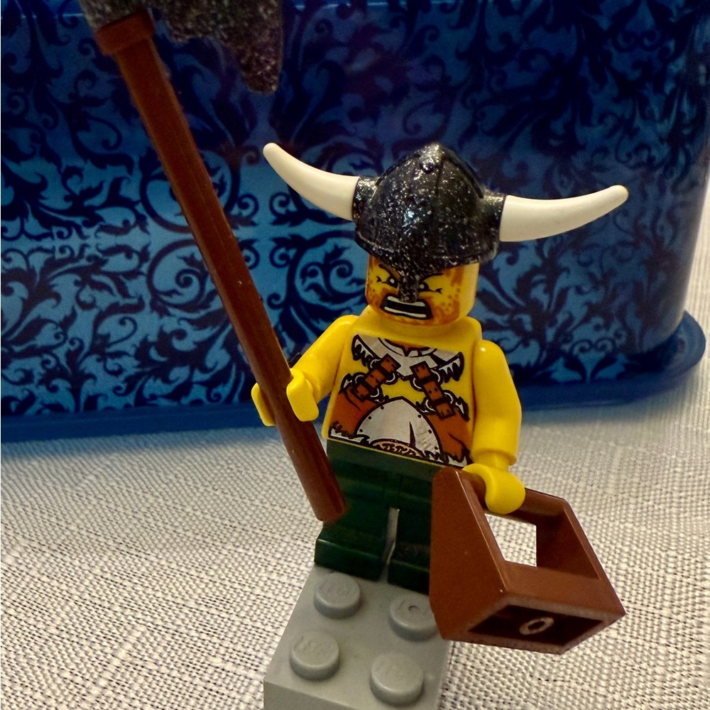 Lego Viking Minifigure with Axe - Yellow, Black, Brown